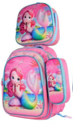  Kit Mochila 3D Sereia Encantada +Lancheira + Estojo 
